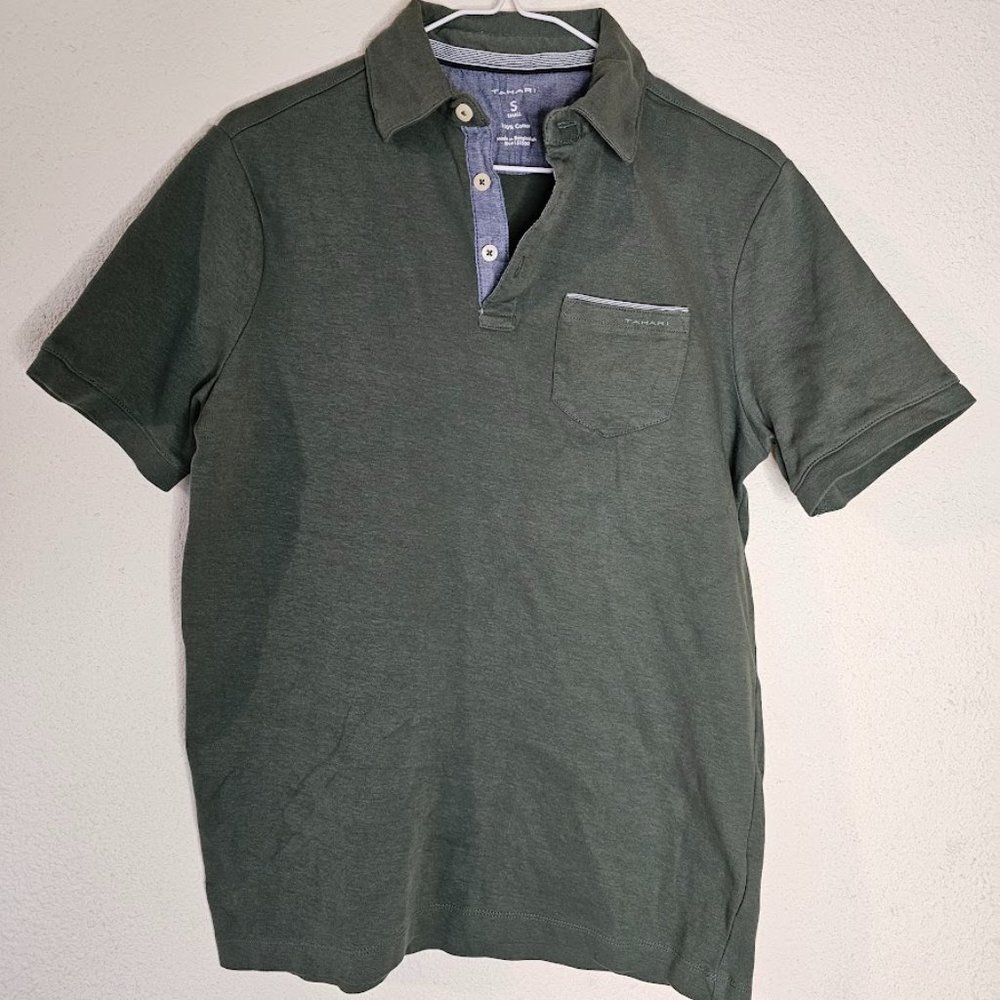 NWT Tahari Interlock Cotton Short Sleeve Polo Men's Small Moss Green